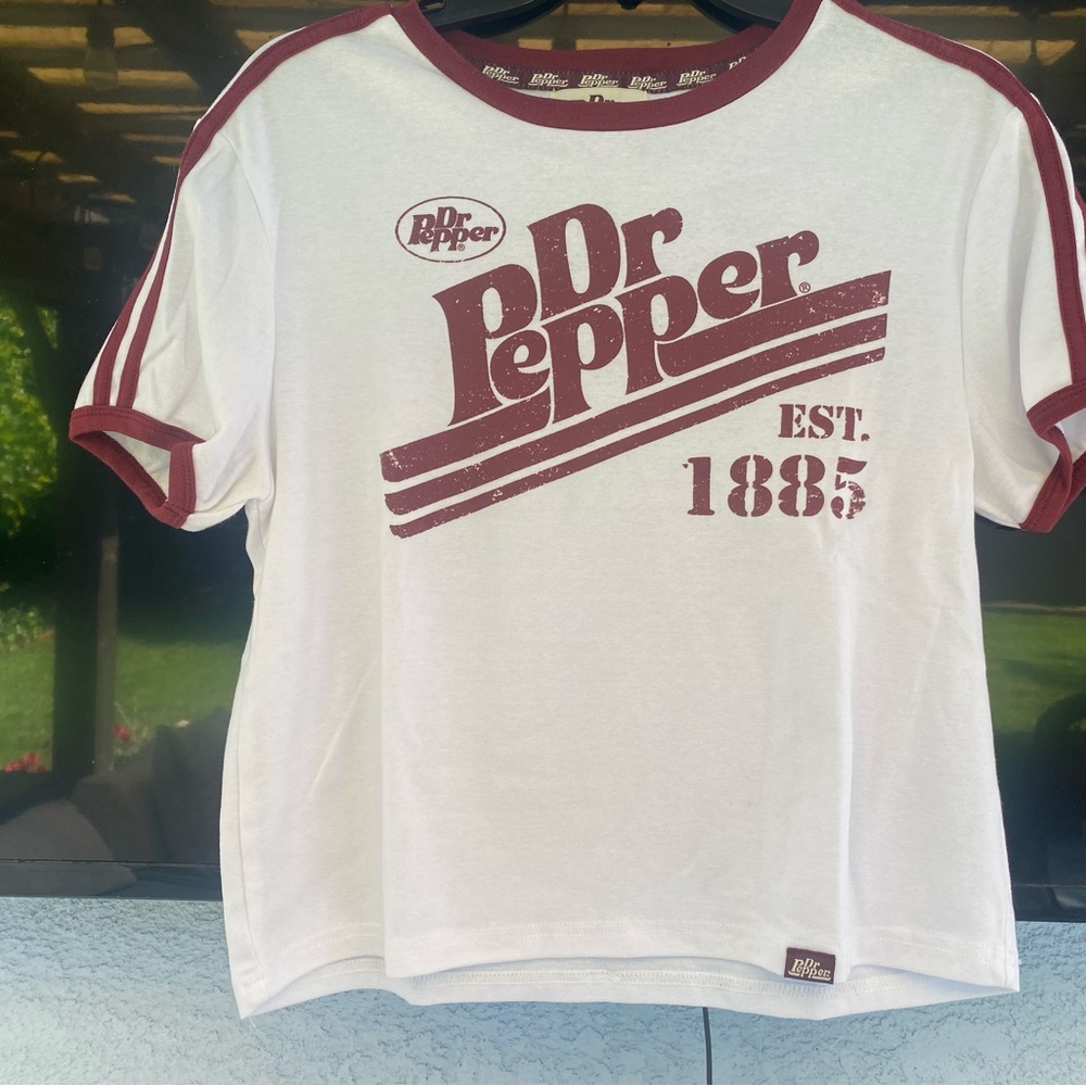 Dr Pepper Reg. Graphic Ringer cropped T Shirt Juniors SZ XL